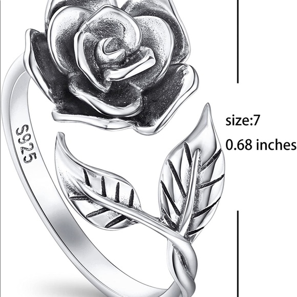New 925 Sterling Silver Black Rose Ring - Picture 4 of 6